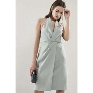 NWT Reiss Halter Yuma Twist Bodycon Sage Green Dress Autumn Wedding Cocktail Sz6